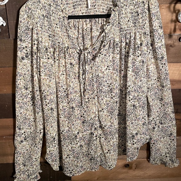 Free People Tops - Free People Cream and Black Floral Blouse